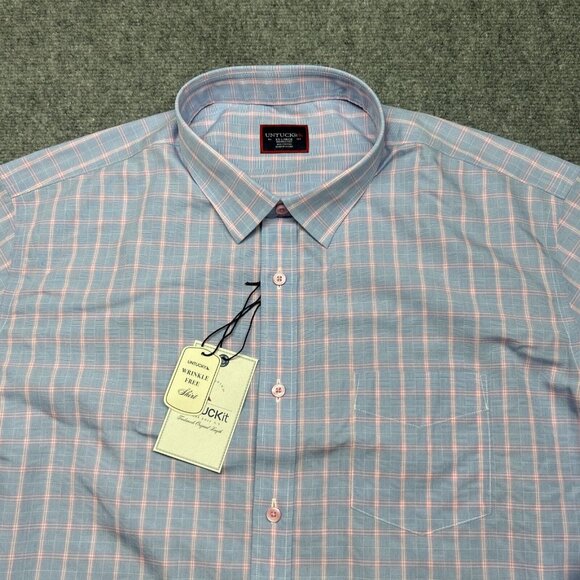 UNTUCKit Colmillos WF Shirt Mens 2XL Reg Fit Blue Pink Long Sleeve Button Up New - Picture 4 of 13
